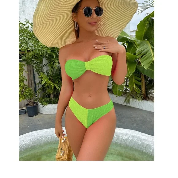 ❗️SOLD❗️Sherry Womens Bandeau High Waisted Bikini Neon M Set - Picture 7 of 8